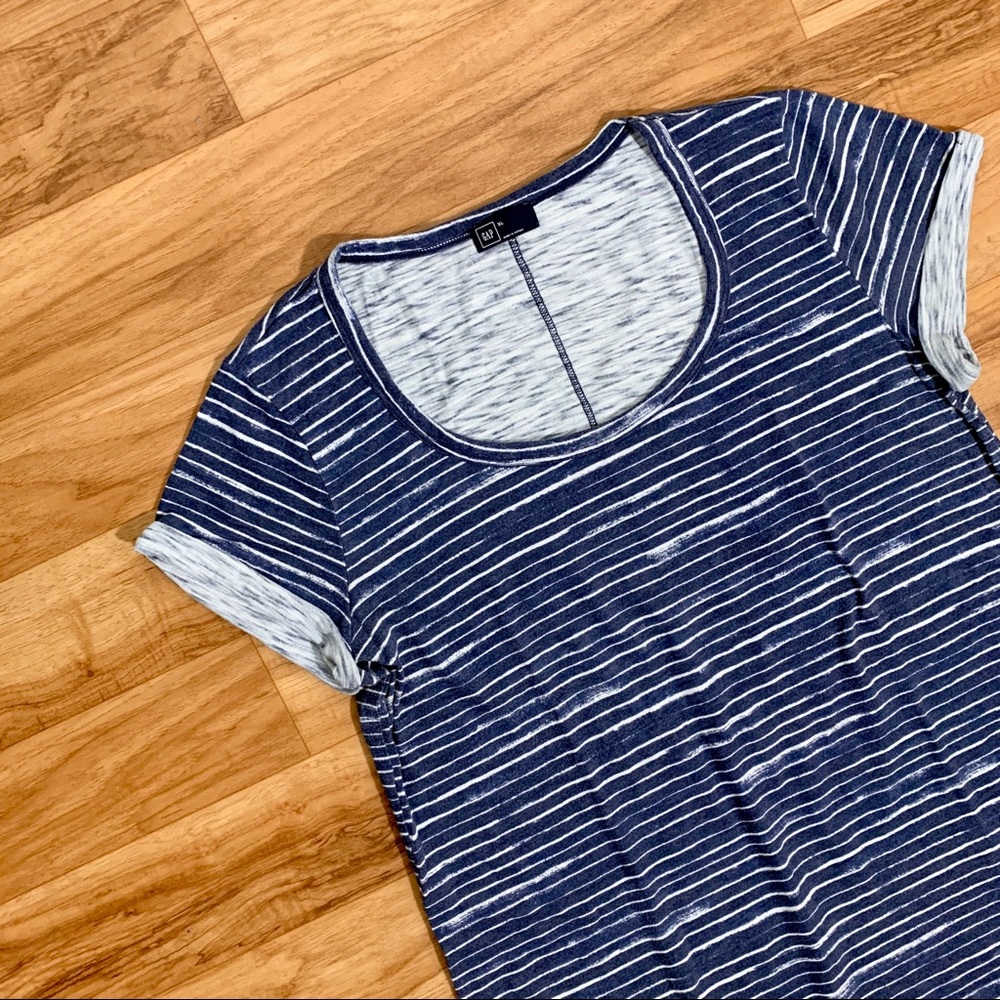 GAP Scoop-Neck Cuffed T-Shirt Dress - Navy Stripe